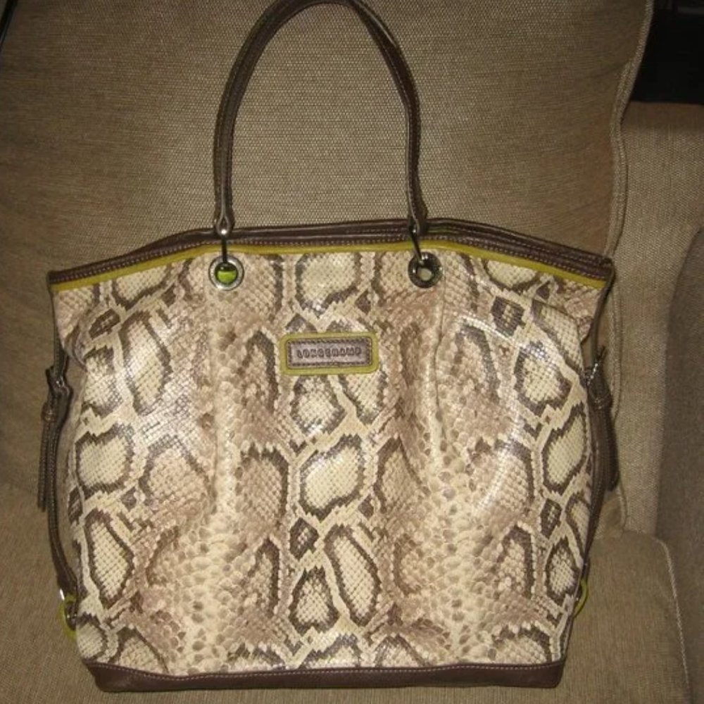 ❤️LONGCHAMP France Beige/Brown Python Embossed +Leather Trim Shopper Tote …